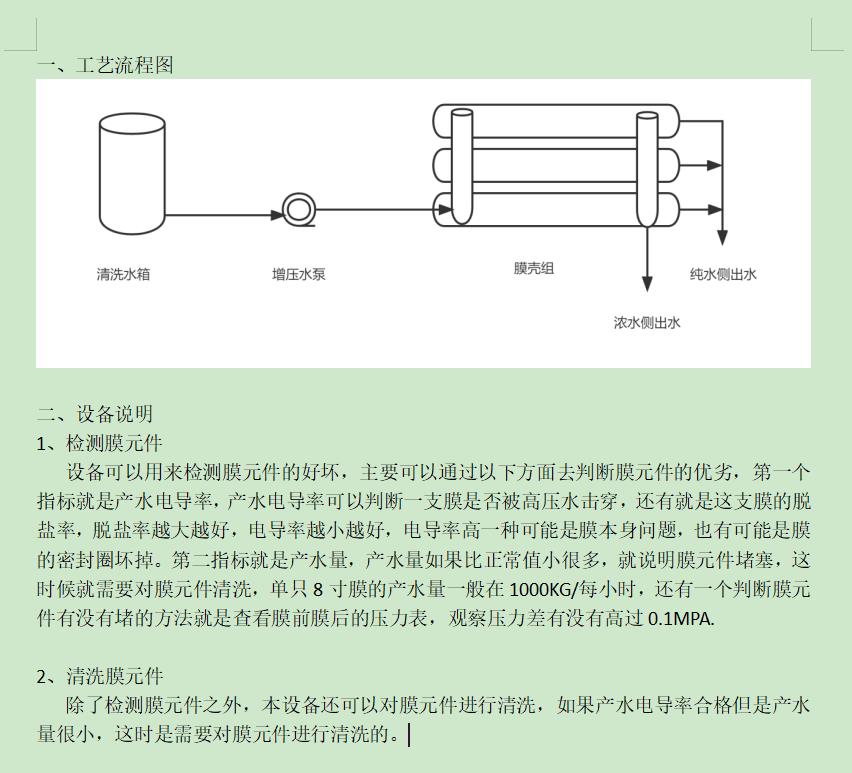 海西ro洗膜机工艺流程图及工艺说明